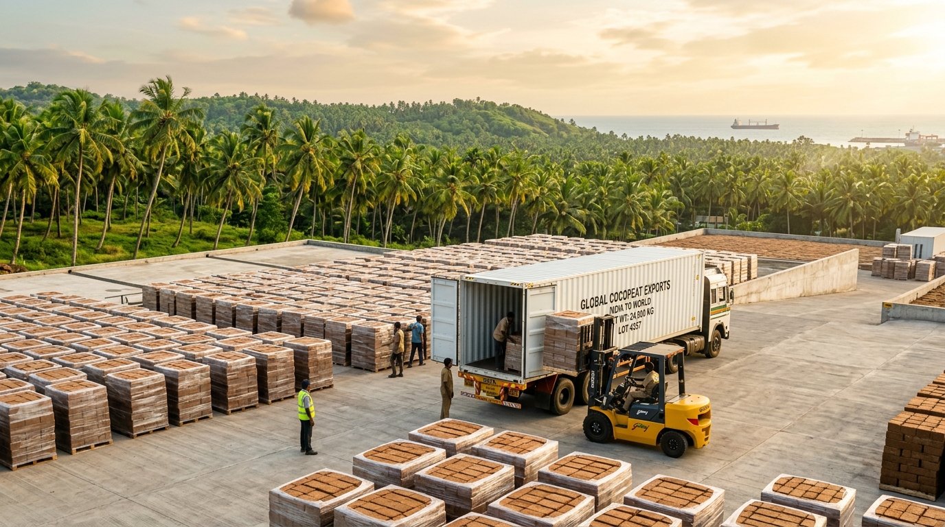 Coastal India Cocopeat Processing and Export Logistics Yard